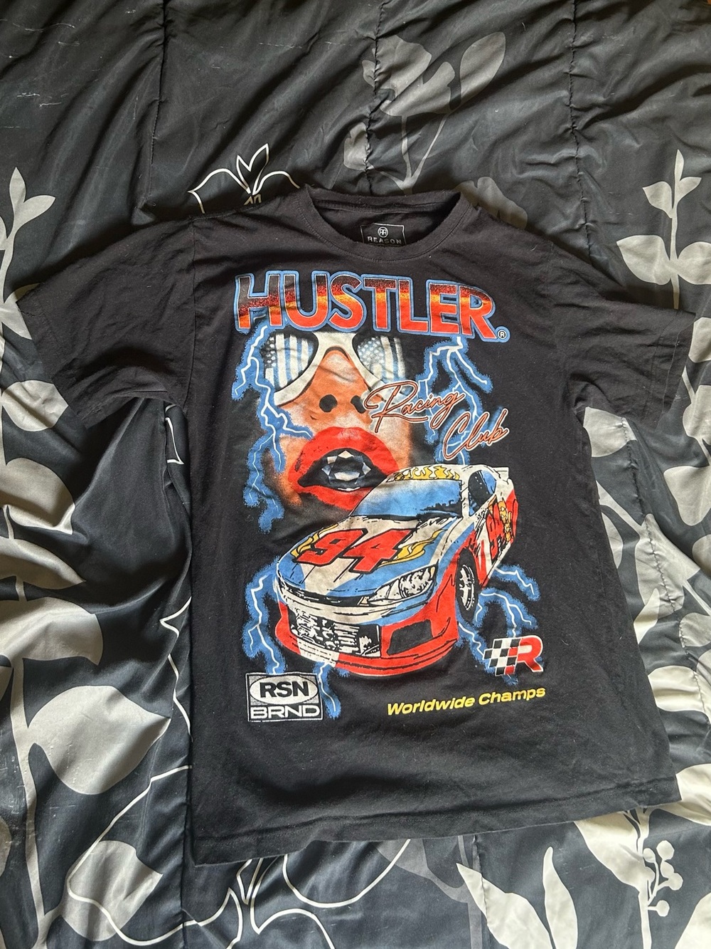 Hustler Black Racing Graphic Tee with racing car - Picture 1 of 3